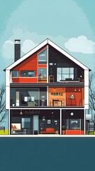 Canvas Print - Modern House Interior Design Illustration