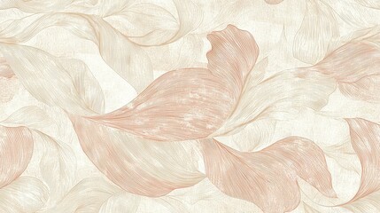 Wall Mural -   A close-up of a wallpaper featuring pink and white leaves on a white background with a light pink background