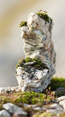 Canvas Print - Close Up Of A Stacked Rock Covered In Moss