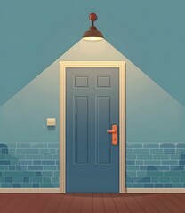 Canvas Print - Blue Door with Light in a Cartoon Home