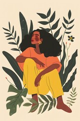 Wall Mural - Woman Sitting in Lush Greenery