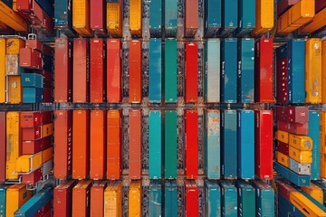 Aerial View of Colorful Shipping Containers in a Row