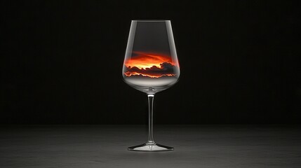 Sticker -   A glass of wine with a sunset and clouds inside