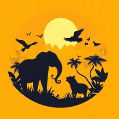 World animal day 4th October, Wildlife Day, Flat Vector Illustration, wildlife welfare day, World Wildlife Day, Wild animals silhouette, love animals banner, poster, social media post, generative ai