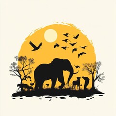 World animal day 4th October, Wildlife Day, Flat Vector Illustration, wildlife welfare day, World Wildlife Day, Wild animals silhouette, love animals banner, poster, social media post, generative ai