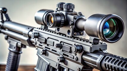 A high-tech collimator sight on a modern rifle, featuring a sleek design, adjustable mechanism, and precision optics, mounted on a tactical weapon.