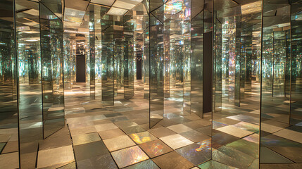 a maze made of mirrors reflecting infinite possibilities, representing speculation about the rules o