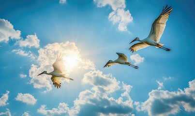 Wall Mural - Storks flying across the sky