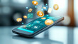 © AiiNa - A 3D mobile wallet with floating transaction icons, representing the convenience and functionality of digital payment systems