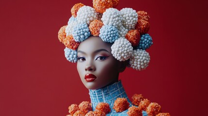 Poster - A woman with a bunch of flowers on her head, AI