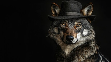 Poster -  A wolf in a top hat, staring seriously at the camera against a black backdrop