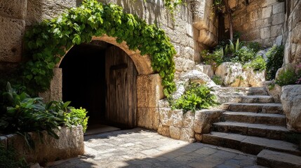 Garden Tomb in Jerusalem, Israel. Historical Burial Site with Resurrection Door