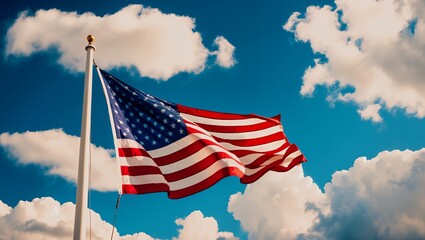 american flag on a blue sky