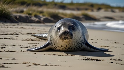 Wall Mural - A full body shot of leopard seal 