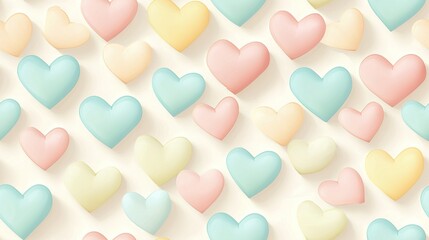 Poster -   Hearts shaped like hearts on a white background with shades of pink, blue, yellow, and pink