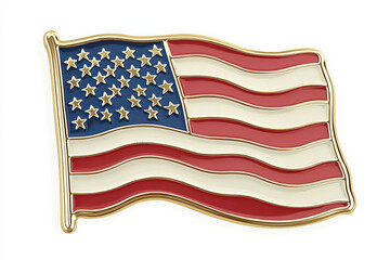 USA flag pin on blank backdrop, symbolizing patriotism and national pride.
