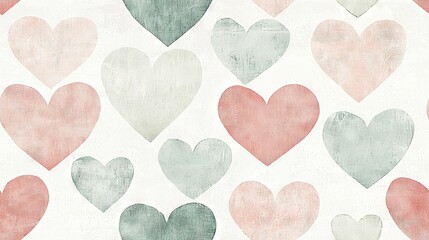 Sticker -   A series of pastel heart paintings in shades of pink, green, gray, and white on a white canvas