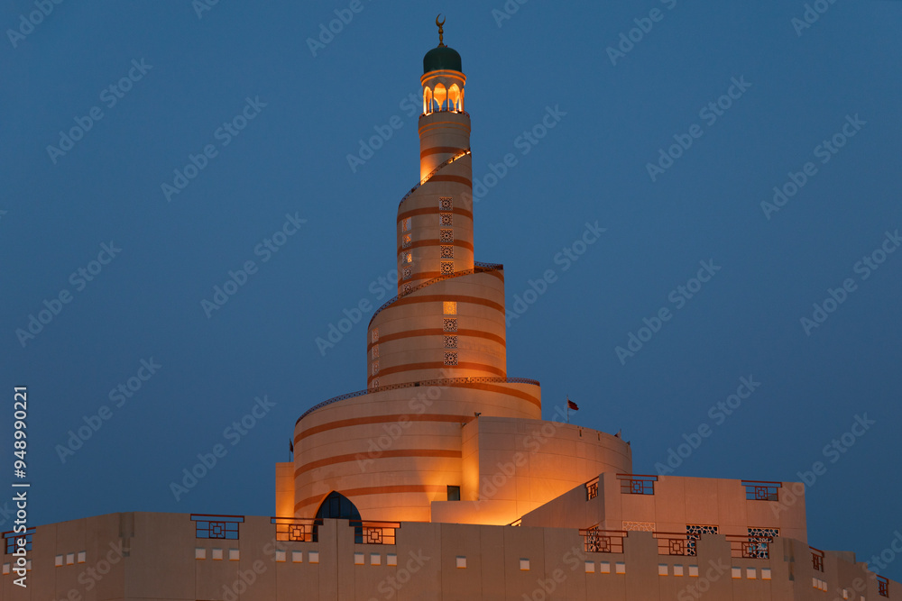 Foto de Stock Al Fanar Building at night with blue sky which is one of ...
