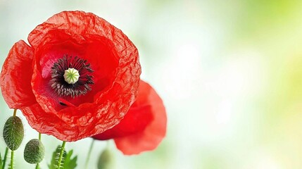   A field of lush green grass with a red flower at its center, surrounded by two additional red flowers perched on top of green leaves