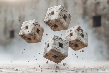 Floating Stone Cubes Abstract Background