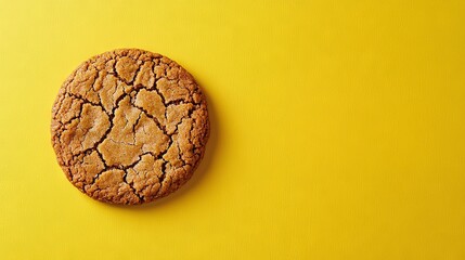 Wall Mural -  Yellow background, cracked cookie with bitten-out piece