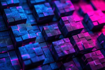 Wall Mural - Abstract 3D Neon Cubes Background