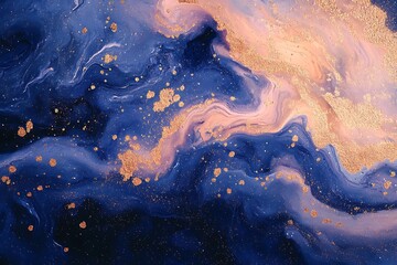 Poster - An enchanting fusion of rose gold and sapphire blue oil colors, flowing together