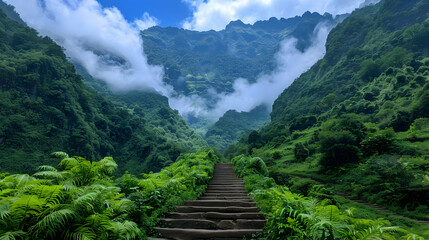 Wall Mural - view mountain range covered clouds