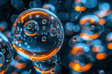 Wall Mural - Abstract Blue and Orange Spheres with Bokeh Background