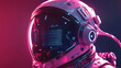 © AiiNa - Close-up of a futuristic space helmet with integrated digital displays and neon accents, highlighting advanced space exploration gear