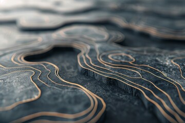 Abstract Topographic Map Pattern with Gold Lines