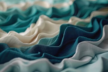 Wall Mural - Abstract Teal and White Fabric Waves