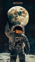 Wall Mural - The astronaut points to the moon, symbolizing human longing and curiosity for the stars