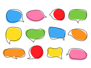 Wall Mural - Doodle Speech bubble set. Outline Message clouds Collection. Childish Dialogue icon. Quote Frame background. Fun colorful hand drawn conversation Balloon. Vector illustration