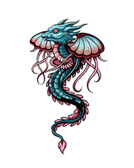 A fantasy creature that's a hybrid of a dragon and a jellyfish.