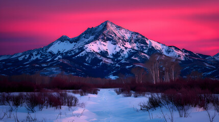 Canvas Print - View Snowy Mountain Range Dusk