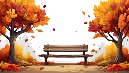 Wall Mural - Autumn Bench Scene - a cozy park bench under a canopy of colorful fall trees. Game design asset. Graphic art illustration background