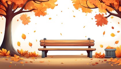 Wall Mural - Autumn Bench Scene - a cozy park bench under a canopy of colorful fall trees. Game design asset. Graphic art illustration wallpaper