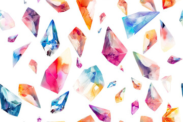 Wall Mural - pattern with precious colored crystals and stones on a white background