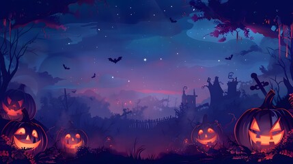 Spooky Halloween illustration for kids carwed pumpkins