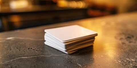 Stack of white RFID cards on a grey countertop