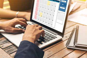 Calendar on computer software application for modish schedule planning for personal organizer and online business