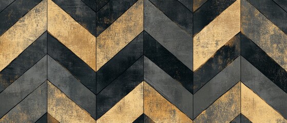 Wall Mural - A black and gold chevron patterned wall