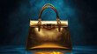 ©  Dreamy Shots - Golden luxury handbag shining under dramatic lighting, high-end fashion accessory. Elegant metallic purse with textured surface, opulence, and sophistication, glamourous style, designer brand