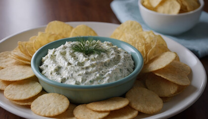 creamy dill pickle dip with potato chips