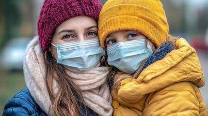 Poster - Two women wearing face masks are standing next to each other, AI