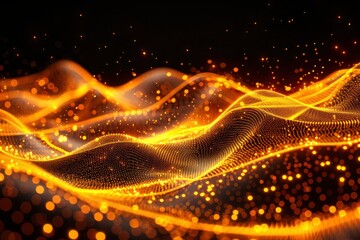 Wall Mural - Abstract Golden Waves and Particles Background