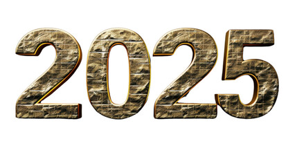 2025 Happy New Year 3d number gold isolated on white background