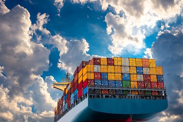 Poster - The vibrant colors of a cargo ship's containers reflecting in the sunlight 