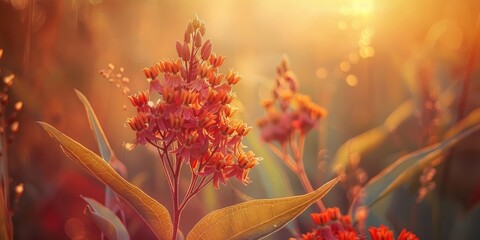 Poster - Rare herbaceous plant Asclepias syriaca blooming in a field during autumn Outdoor photography of nature